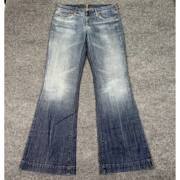 7 For All Mankind Dojo Bootcut Jeans Women's Size 29 Blue Low Rise Flare - Picture 1 of 10